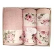SET 5 PEZZI SPUGNA 2 ASCIUGAMANI + 2 OSPITE + 1 TELO BAGNO DIGITALE FLOWER HELEN ROSA