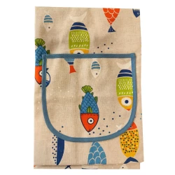 COPPIA GREMBIULE PETTORINA PESCI COLORATI MIROS PEZZOLI