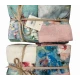 DOPPIA COPPIA SPUGNA ASCIUGAMANO + OSPITE BALZA TESSUTO FIORI PASTELLO RR
