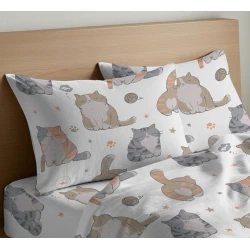 COPPIA FEDERE CUSCINO COTONE GATTI QUADRIFOGLIO