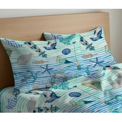 COPPIA FEDERE CUSCINO COTONE MARE QUADRIFOGLIO