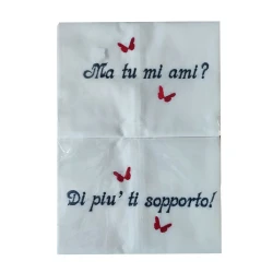 COPPIA FEDERE CUSCINO COTONE RICAMATA MA TU MI AMI? PEZZOLI