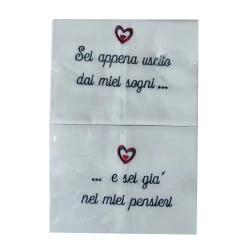 COPPIA FEDERE CUSCINO COTONE RICAMATA SEI USCITO DAI MIEI SOGNI PEZZOLI