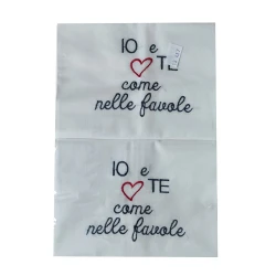 COPPIA FEDERE CUSCINO COTONE RICAMATA IO E TE COME NELLE FAVOLE PEZZOLI