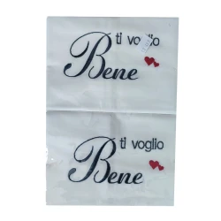 COPPIA FEDERE CUSCINO COTONE RICAMATA TI VOGLIO BENE PEZZOLI