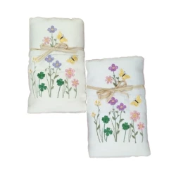 SET SPUGNA RICAMATO ASCIUGAMANO + OSPITE FIORELLINI FARFALLE PEZZOLI